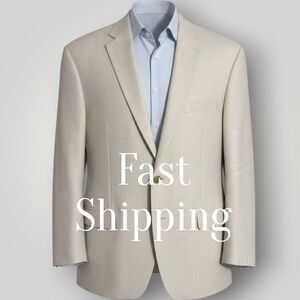 RALPH LAUREN Mens Blazer Sport Coat Suit Jacket Cream/Tan 44R Linen Blend